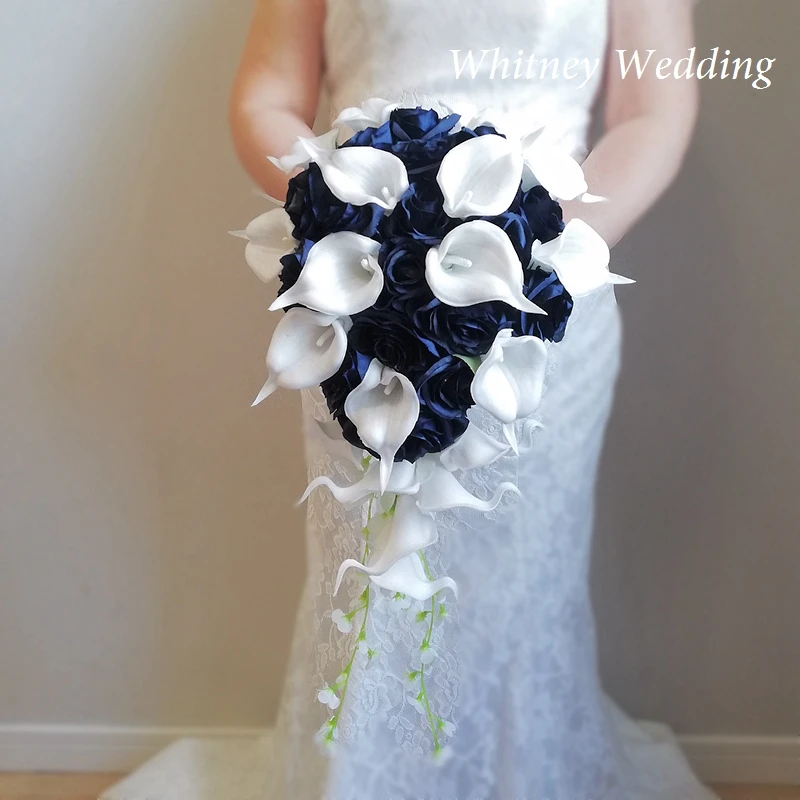 Navy Blue Bridal Bouquet Wedding Bouquets Wedding Decoration Rose Brooch  Flowers Bridal bouquets Buquê de Casamento