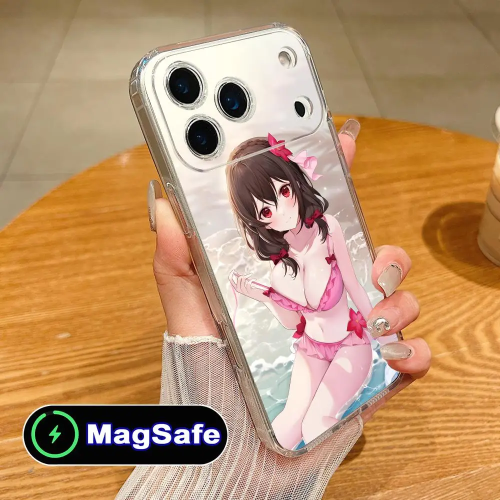 Konosuba Yunyun حافظة هاتف محمول آيفون 17 16 15 14 13 12 11 Air Pro Max Plus Mini Magsafe غطاء ملون شفاف