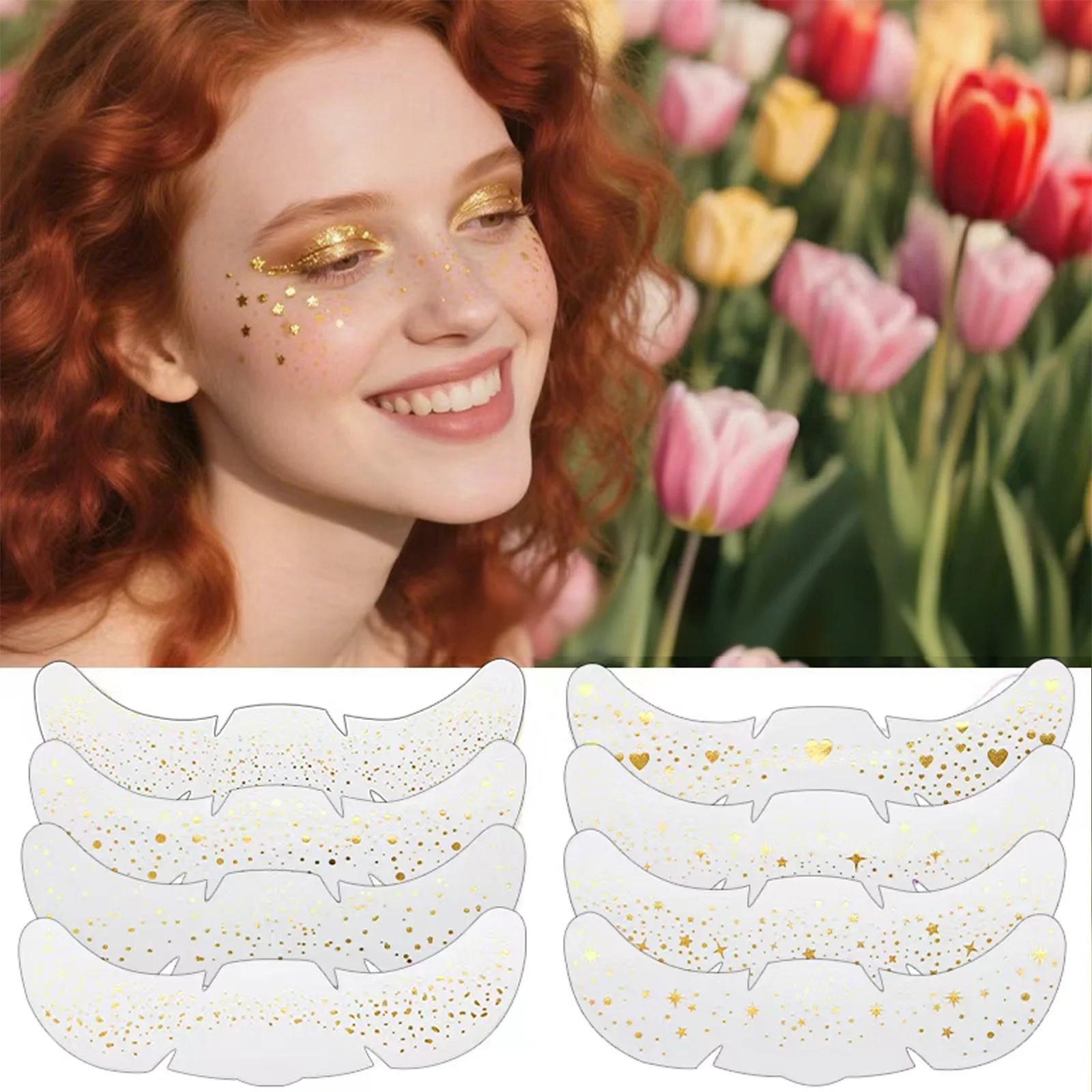 8 Sheets Gold Freckles Stickers Heart Freckle Tattoos Stickers Waterproof Temp Tattoos with Gold Star Heart Dot Pattern