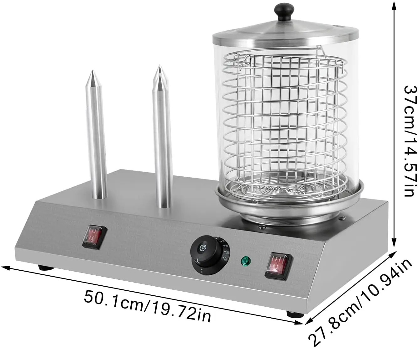 Grill,Electric Bun Warmer Cooker, Bread Toaster Machine with Temperature Control and 3 Heating Rods for Hot Dogs,Egg Rolls