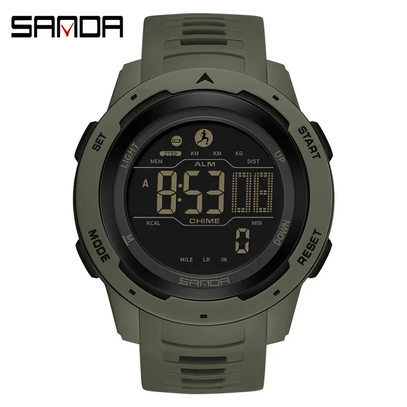 SANDA 2145 Hot Sale Fashion Men Japan Digital Movement Outdoor Sports Alarm Mode Watertight Step Calories Counter Wrist Watches