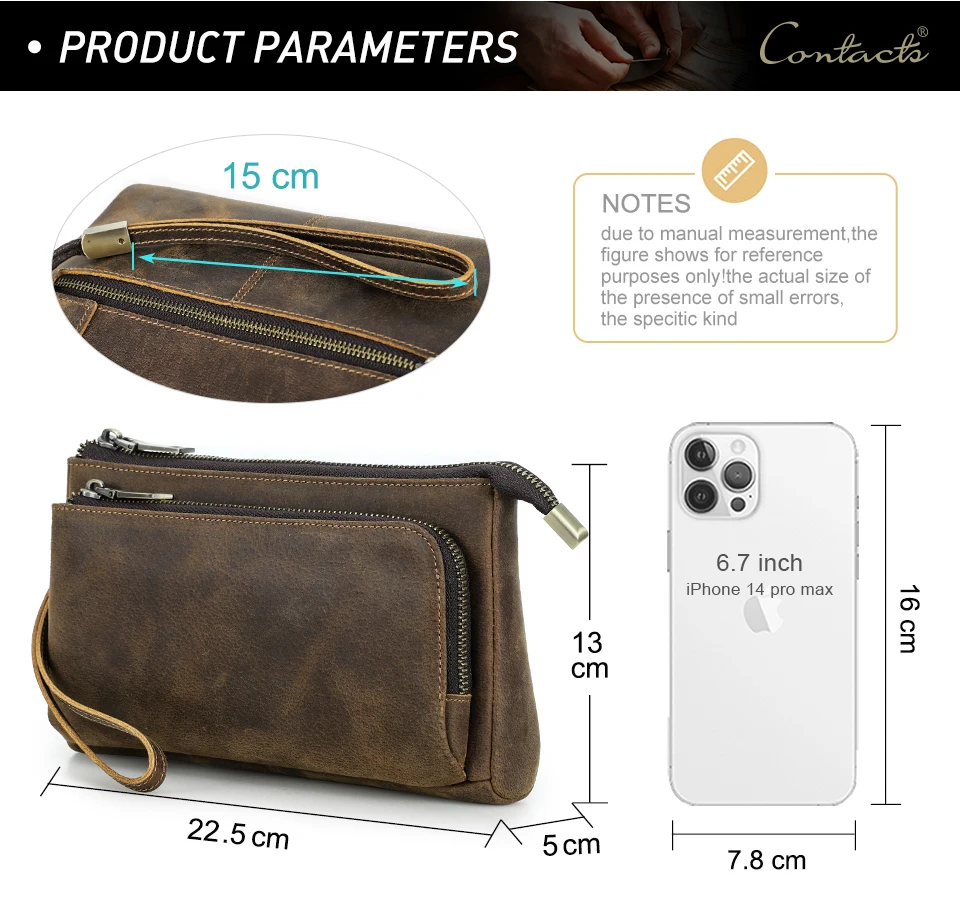 Rindsleder Herren Clutch Taschen Echtes Leder Männer Business Reise Handtaschen Große Kapazität Kabel Organizer Clutch Geldbörse Vintage Stil – Detail 4