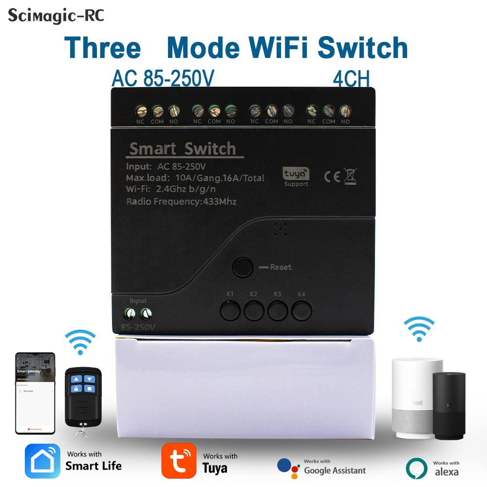 4CH WiFi Relay Module Tuya Smart Wireless Motor Switch 4 Channel 7-32V 85-250V 220V 110V 2200W RF433 10A 4Way Receiver For Alexa