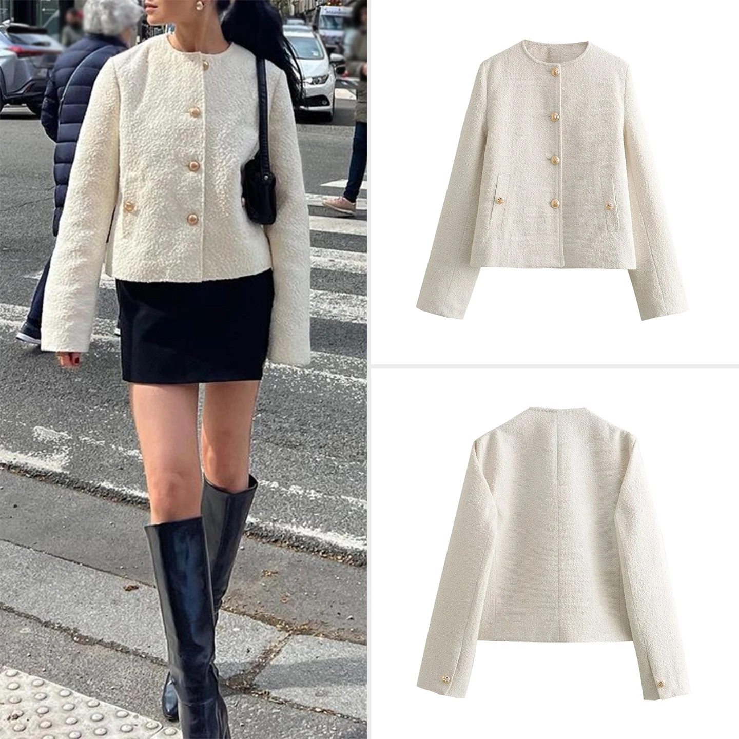 Women's Retro Long Sleeve Texture Short Coat 2026 Autumn Fashion Casual Style Button Closure Standard Fit Other Material Oute...