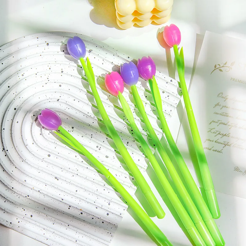 Imagem -03 - Bonito Tulip Color Changing Silicone Neutro Pen Black Ink Gel Canetas Kawaii Flower Pen Escola Escritório Papelaria 05 Milímetros 10 Pcs por Lote