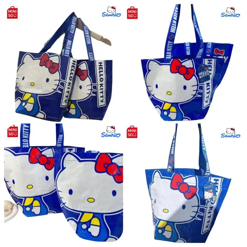 New Cute Anime Hello Kitty Handbag Woven Bag Single Shoulder Backpack Shopping Bag Medium Cartoon Eco Friendly Bag Bento Bag