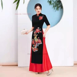 2024 ao dai vietnam traditional chinese qipao dress improved cheongsam vintage phoenix embroidery oriental banquet dress qipao