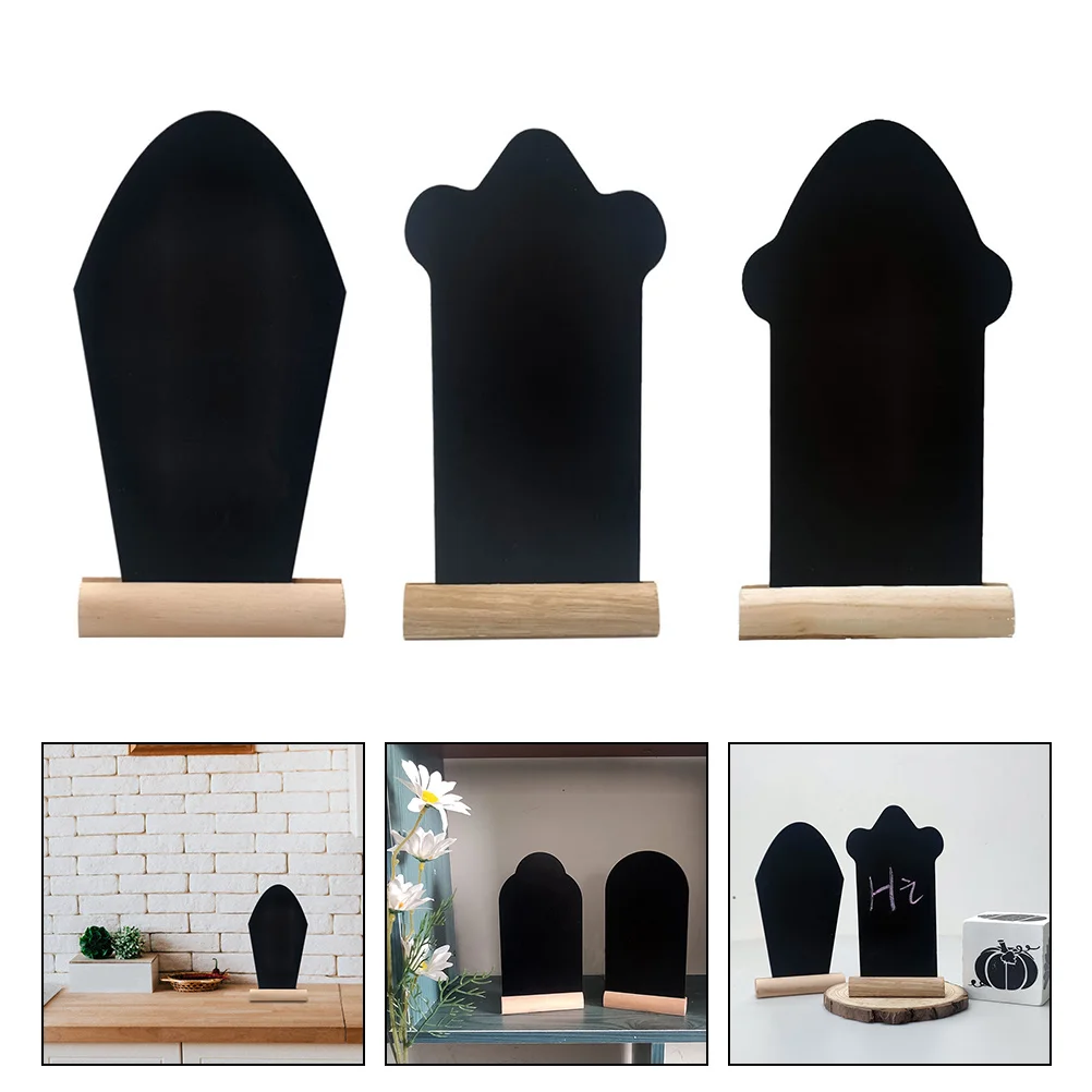 3 Pcs Desktop Stand Small Chalkboard Sign Wooden Tombstone Decoration Signs Boards Ornaments Black