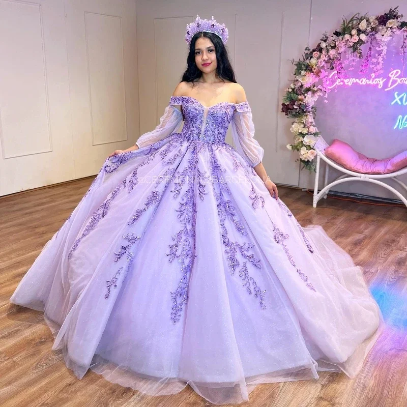 ANGELSBRIDEP lawenda Quinceanera sukienki meksykańska suknia balowa aplikacja z koronki koraliki cekinowe przyjęcie urodzinowe księżniczka słodka 16 sukienka