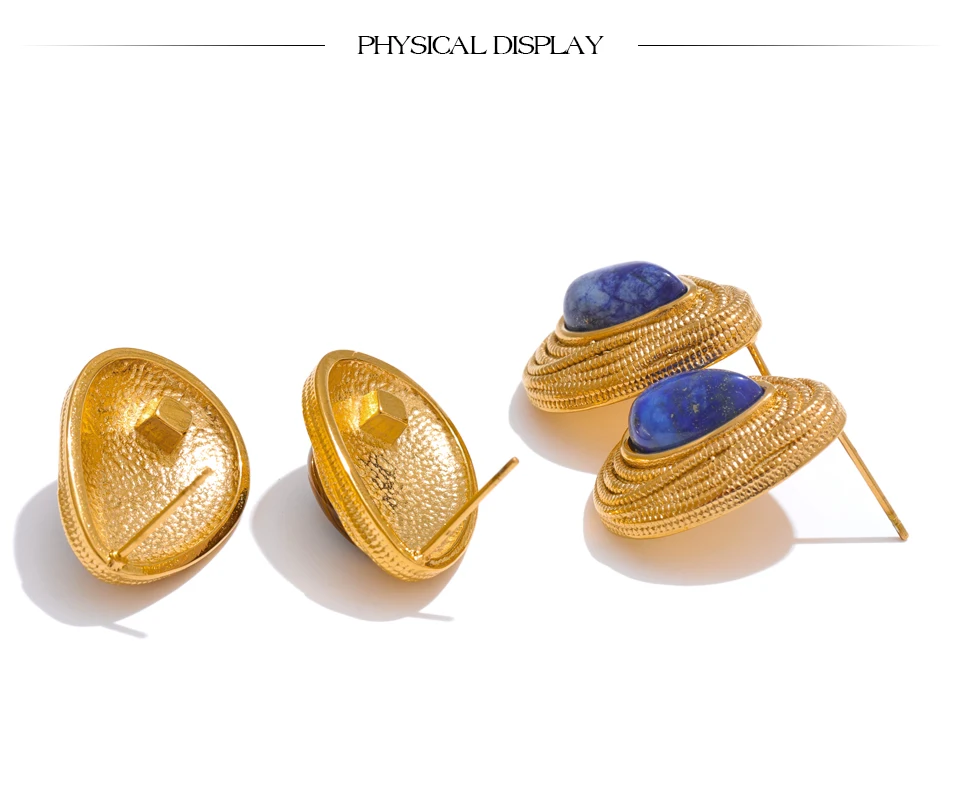 Yhpup Wassertropfen Naturstein Mode Geometrisch Täglich Ohrstecker Vintage Tiger Lapislazuli Charm Schmuck Gold Farbe PVD – Detail 13