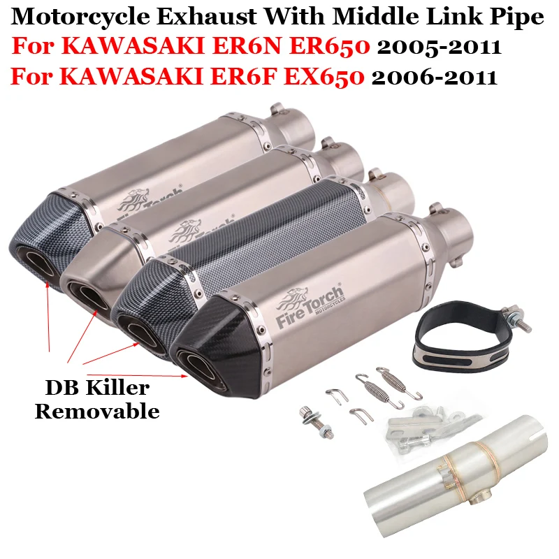 

Slip On For KAWASAKI ER6N ER6F ER650 EX650 2005 - 2011 Motorcycle Exhaust System Escape Modify Muffler Moto 51mm Pipe DB Killer