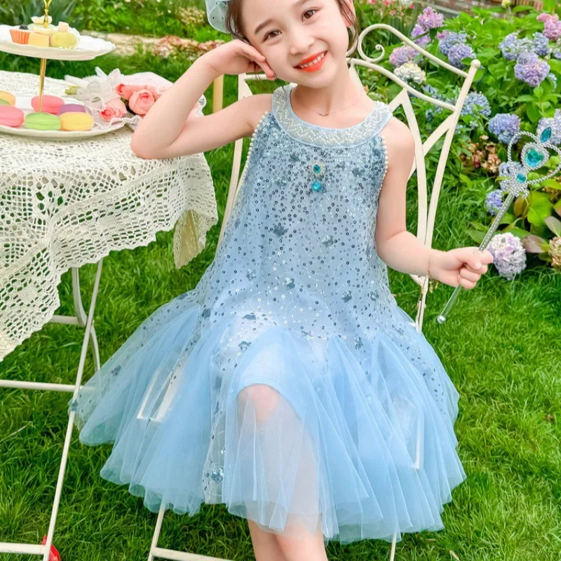 baby Girls' beautiful dress summer 2026 new summer children's sequin princess dress sleeveless vest skirt fairy