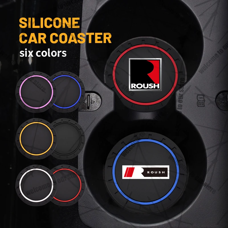 2 uds/1 Juego para Ford ROUSH emblema Shelby GT Focus posavasos de coche estera de goma antideslizante impermeable ranura para taza de agua accesorios decorativos