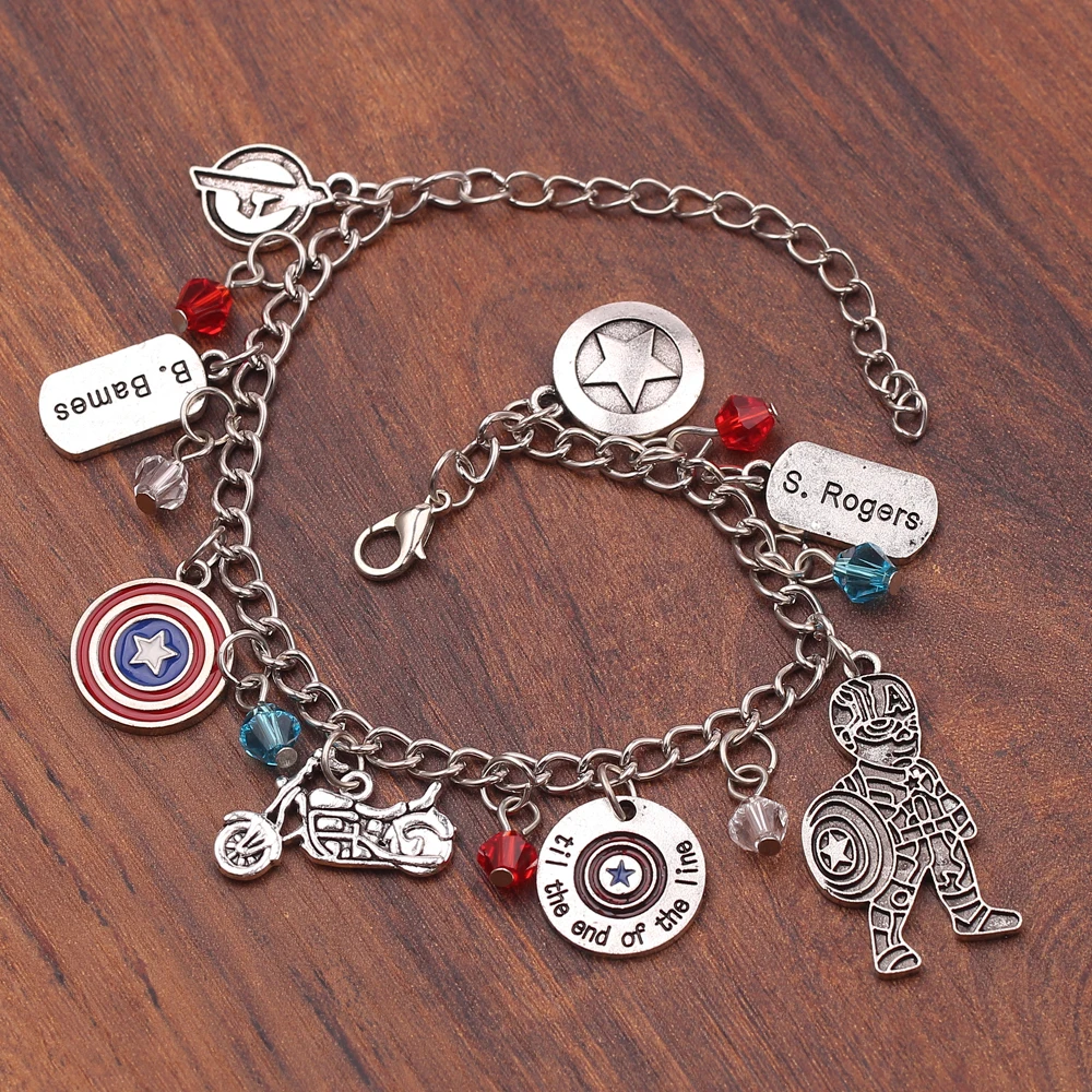 Braccialetto con ciondolo scudo Marvel Captain America bracciale regolabile Steve Rogers per gioielli da donna accessorio Cosplay regalo giocattolo