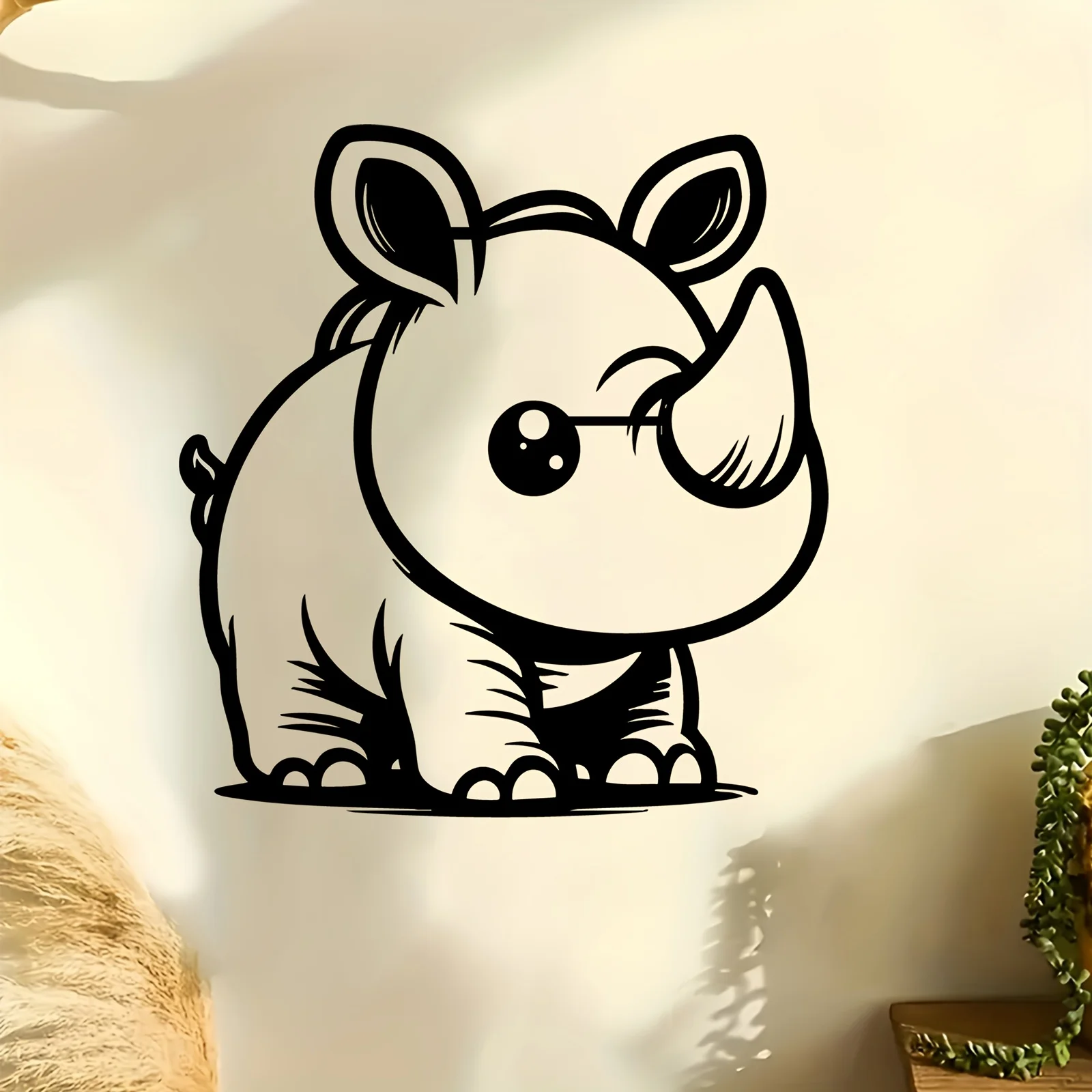 1pc Cute Rhino Metal Wall Art, Rust-resistant Iron Decor for Kids Room & Backyard Fence, Lovely Animal Ornament