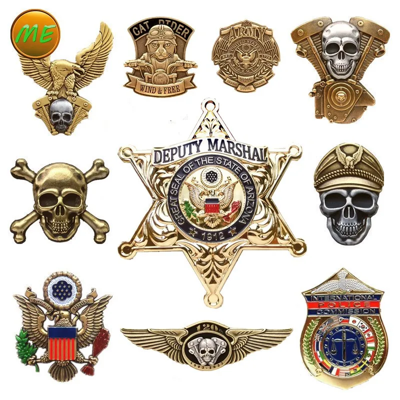 Punk Metal Badges Family Skeleton Engine Officer Locomotive Skull Pirate Double Eagle USA Large Medallion Clothes DIY Brooch Pin