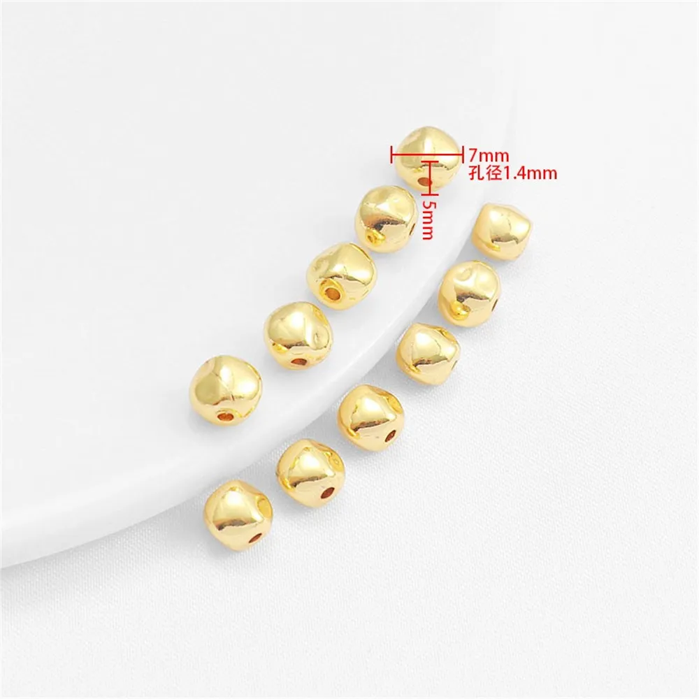 14k Gold Color Preservation Concave and Convex Bead Flat Bead Bright Bead Bracelet Necklace Diy Handmade Jewelry Accessories