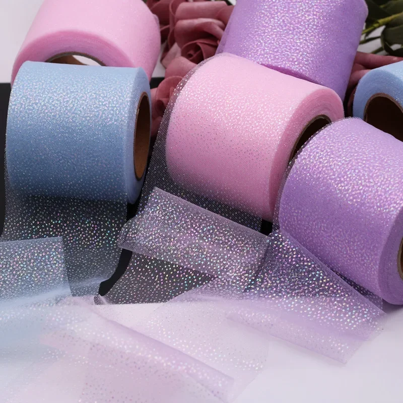 6CM 5Yards Glitter Dot Tulle Roll Crystal Sequin Ribbon Organza DIY Craft Wedding Home Birthday Decoration Bow Materials