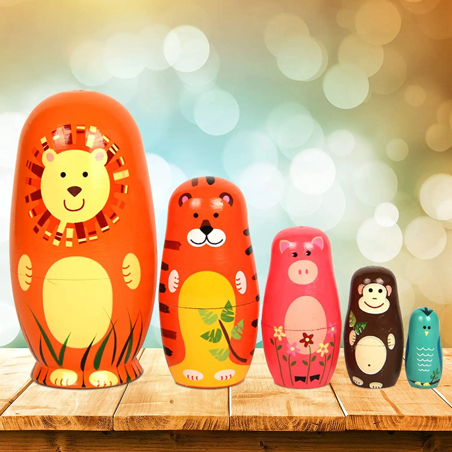 5PCS Montessori Nesting Doll Toy Handmade Wooden Russian Matryoshka Doll Toys for Girl DIY Painted Stacking Dolls Toys Gift