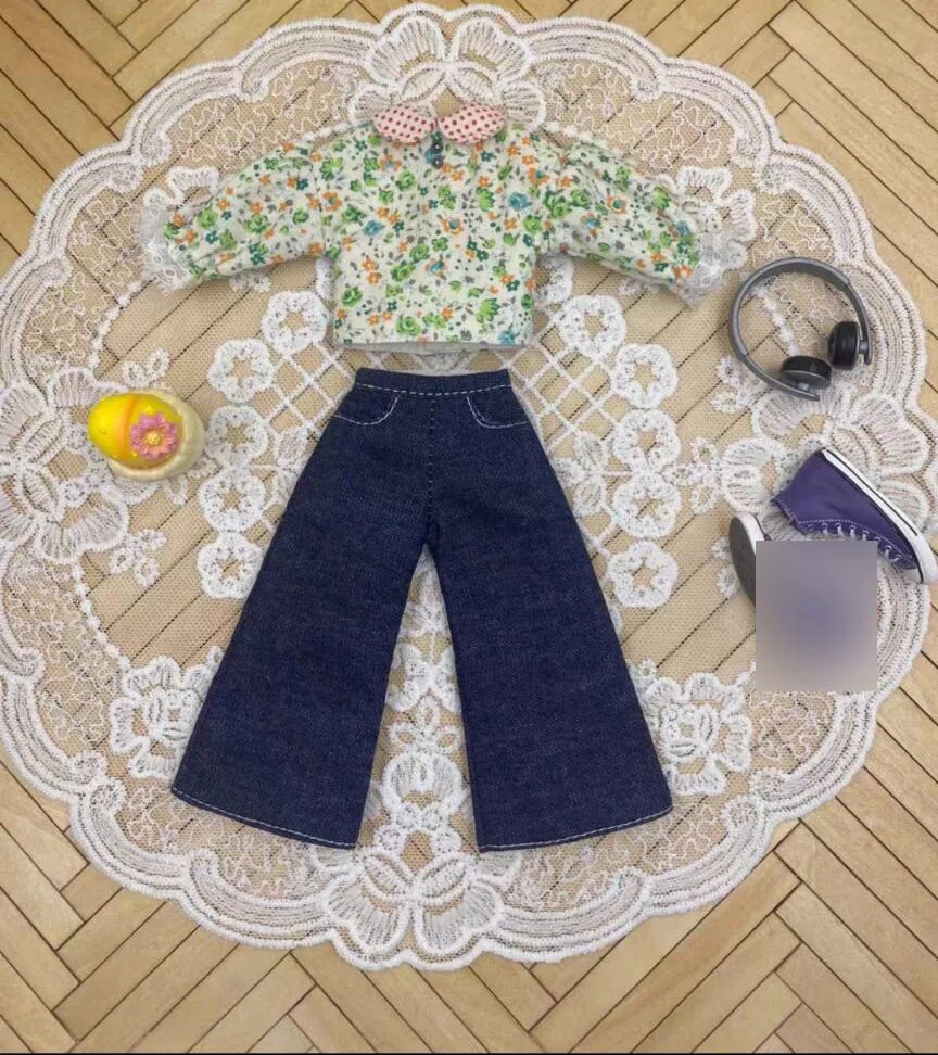 2psc rural leisure Floral pattern 2026 new design Top+jeans for Blythe/landoudou (Fit for Lulu,ymy24,Ob22,24,26,zone, Jenny)