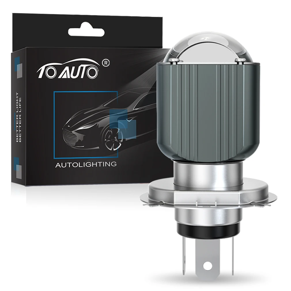 TOAUTO H4 LED Light Motorcycle Lens Projector Headlight BA20D 15W 12000LM Lens Moto H4 Bi Led Projector Light Blub 12V 3570 Chip