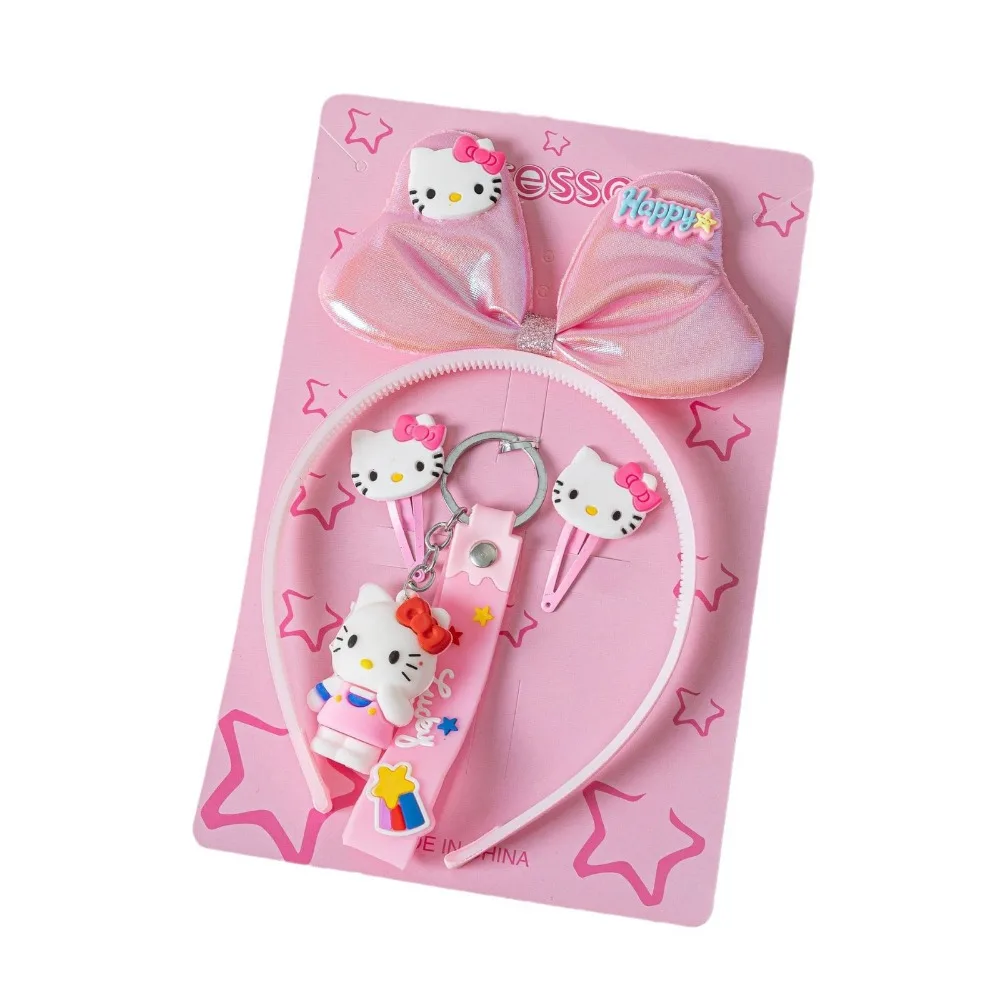 Sanrio Hello Kitty Headband Hairpin Keychain Set Action Figure Toy Kuromi Melody Headwear Bag Accessor Kids Girls Birthday Gifts