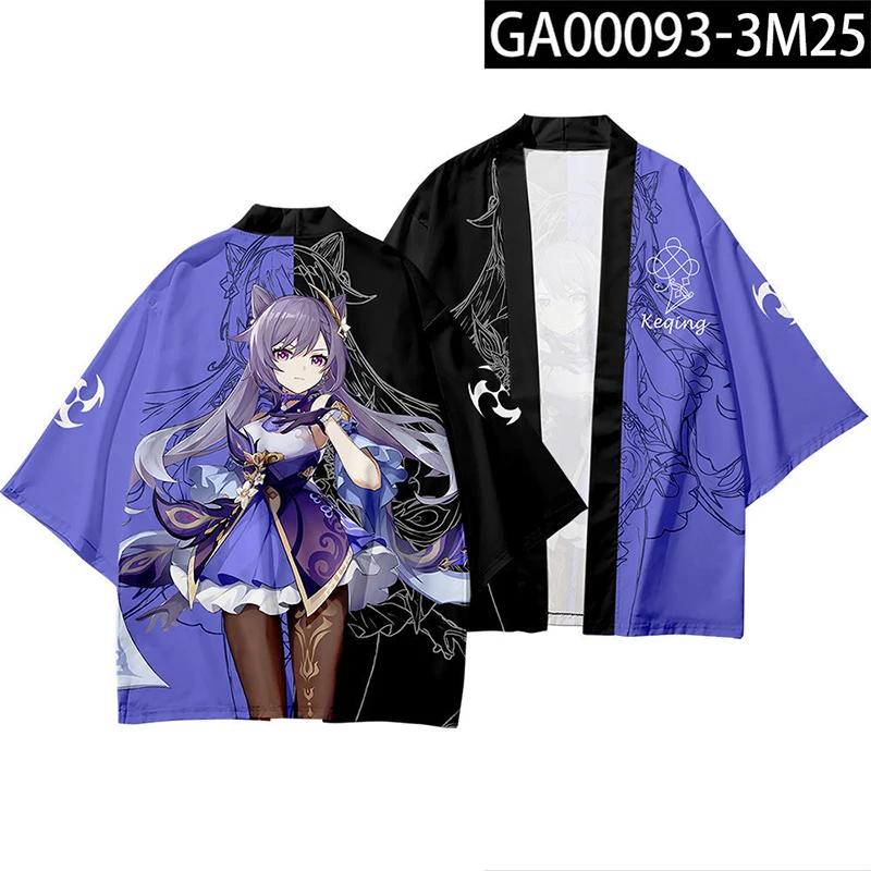 Jogo genshin impacto keqing ke qing cosplay traje japonês quimono cardigan feminino/masculino streetwear haori yukata quimono camisa casaco