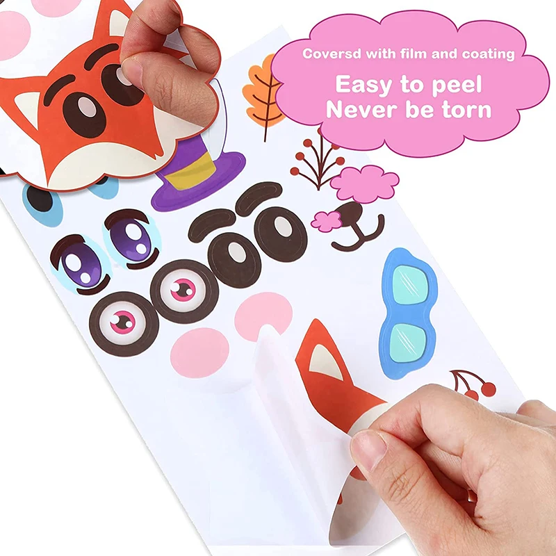 12 Sheets Make a Face Stickers Kids DIY Stickers Make-a-Face Animal Stickers Children Recognition Training Education Toy