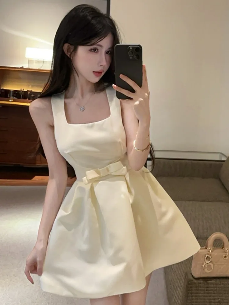 

Korean Style Sweet Square Neck Strap Dress Women's Elegant Slimming A-Line Halter Gown Commute Fashion plus Size Online Exclu...