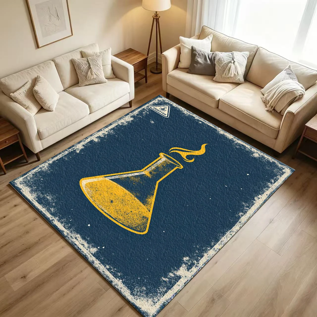 Vintage Grunge Laboratory Flask Art Carpet Flooring Retro Science Experiment Graphic Printed Floor Rug for Household Indoor Home Decoration