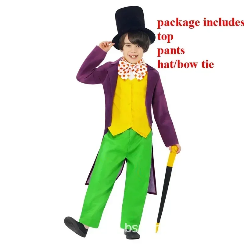 

2025 Halloween Willy Charlie Cosplay Costume usine de chocolat Oompa Cosplay Loompa Fantasia déguisement enfants combinaison