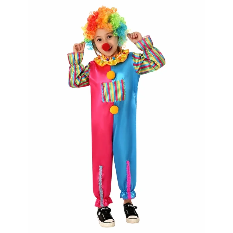 

Kids Carnival Clown Circus Cosplay Costumes Halloween Children Boys Girls Birthday Halloween Party Jumpsuit Hat