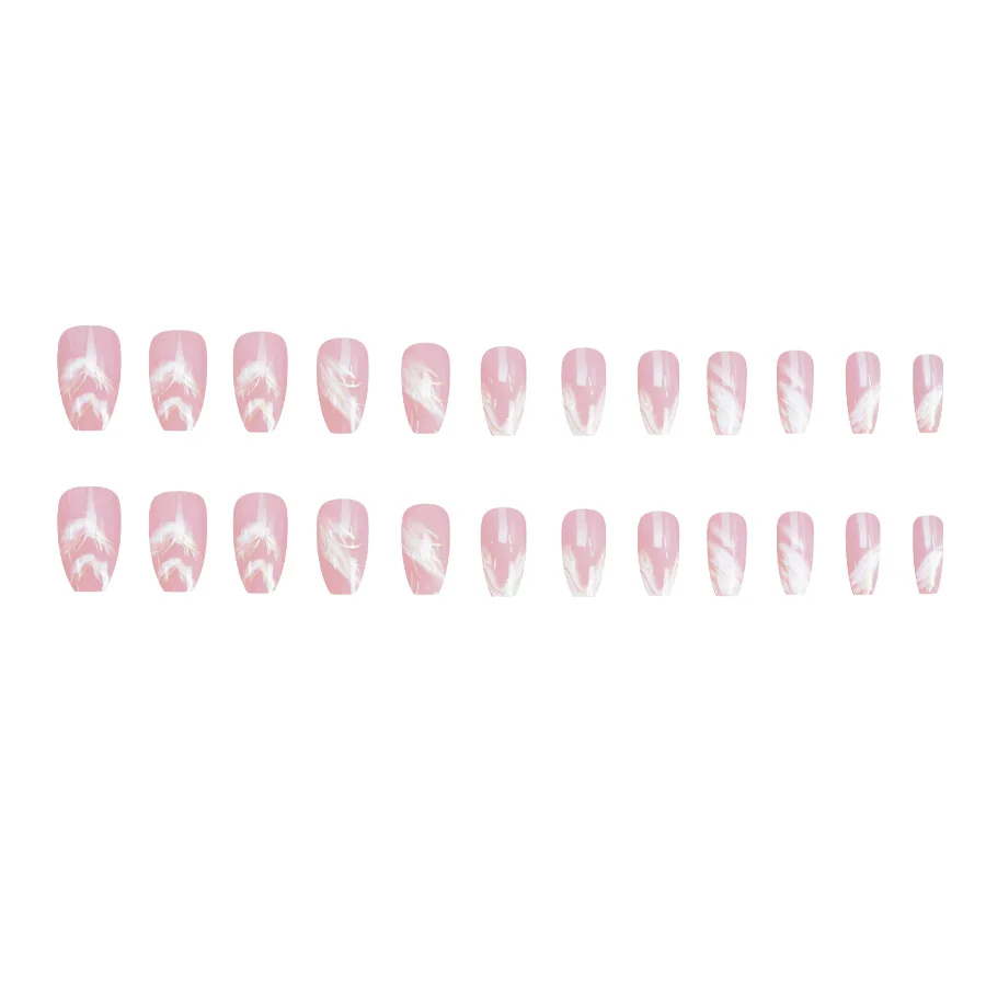 24 pçs simples branco mancha francês curto caixão unhas falsas com cola aurora linhas de pó quadrado unhas falsas para mulher destacável