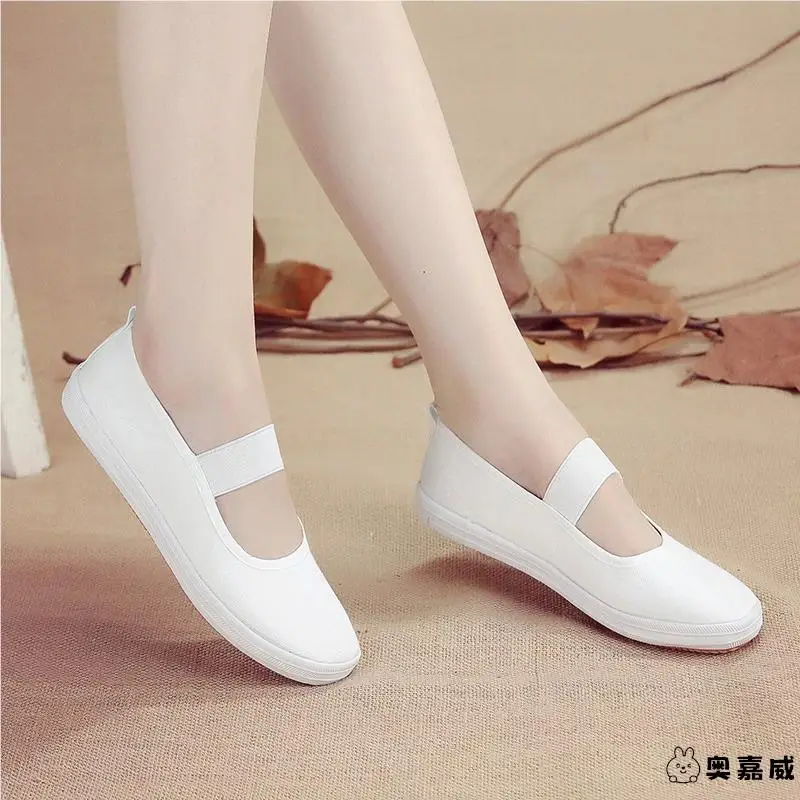 Dance Shoes Women's Student Canvas Slip-On Gymnastics Ballet Work Shoes Soft Flat Heel Rabbit Fur Lined Traditional Cloth Shoes