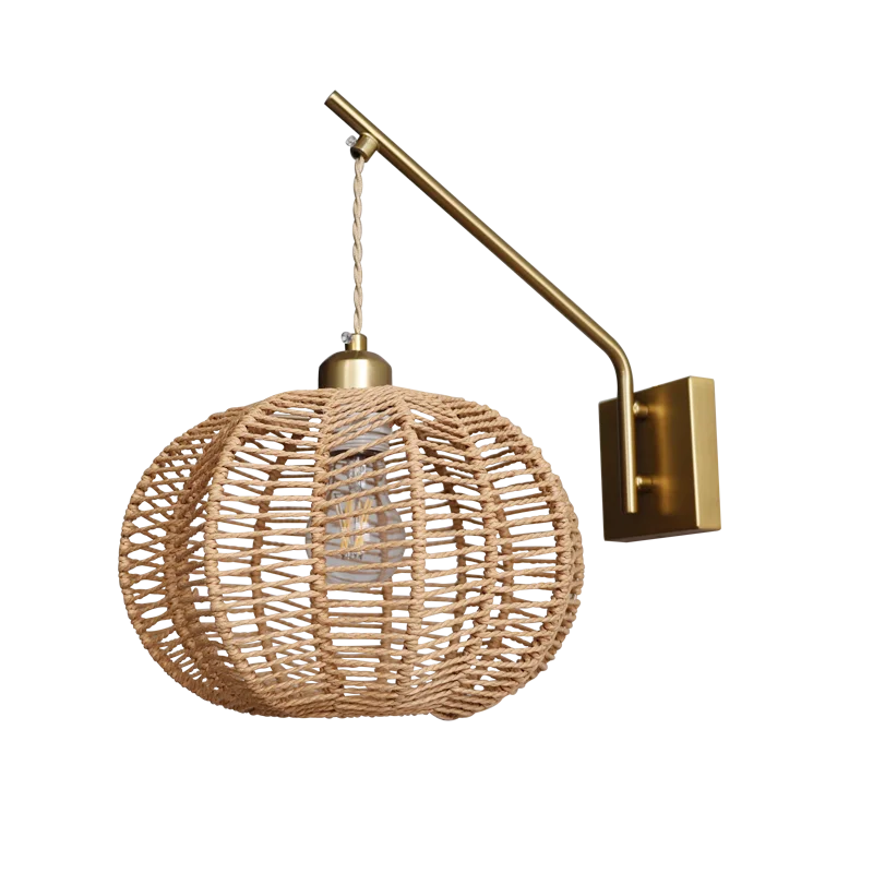 

Bedroom bedside wall lamp New retro homestay living room background wall aisle corridor creative rattan bamboo wall hanging lamp