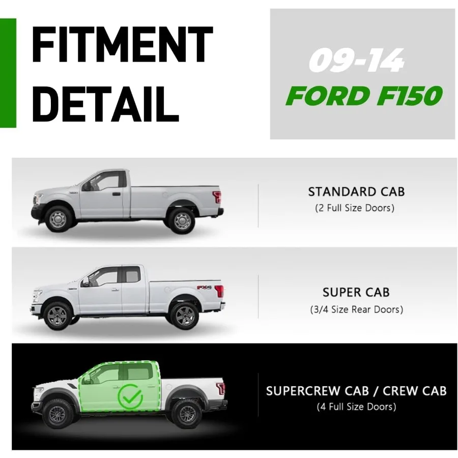6 لوحات تشغيل متوافقة مع 20092014 Ford F150 Super Crew Cab قضبان جانبية Nerf للمركبات مع 4 أبواب كاملة الحجم