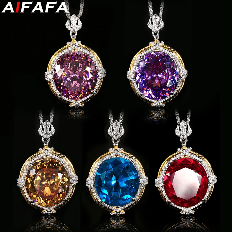 Sparkling 5A Grade Pendant Necklace Rings 18*20mm Blue Red Pink Purple Yellow Pendants Fashion Jewelry Accessories