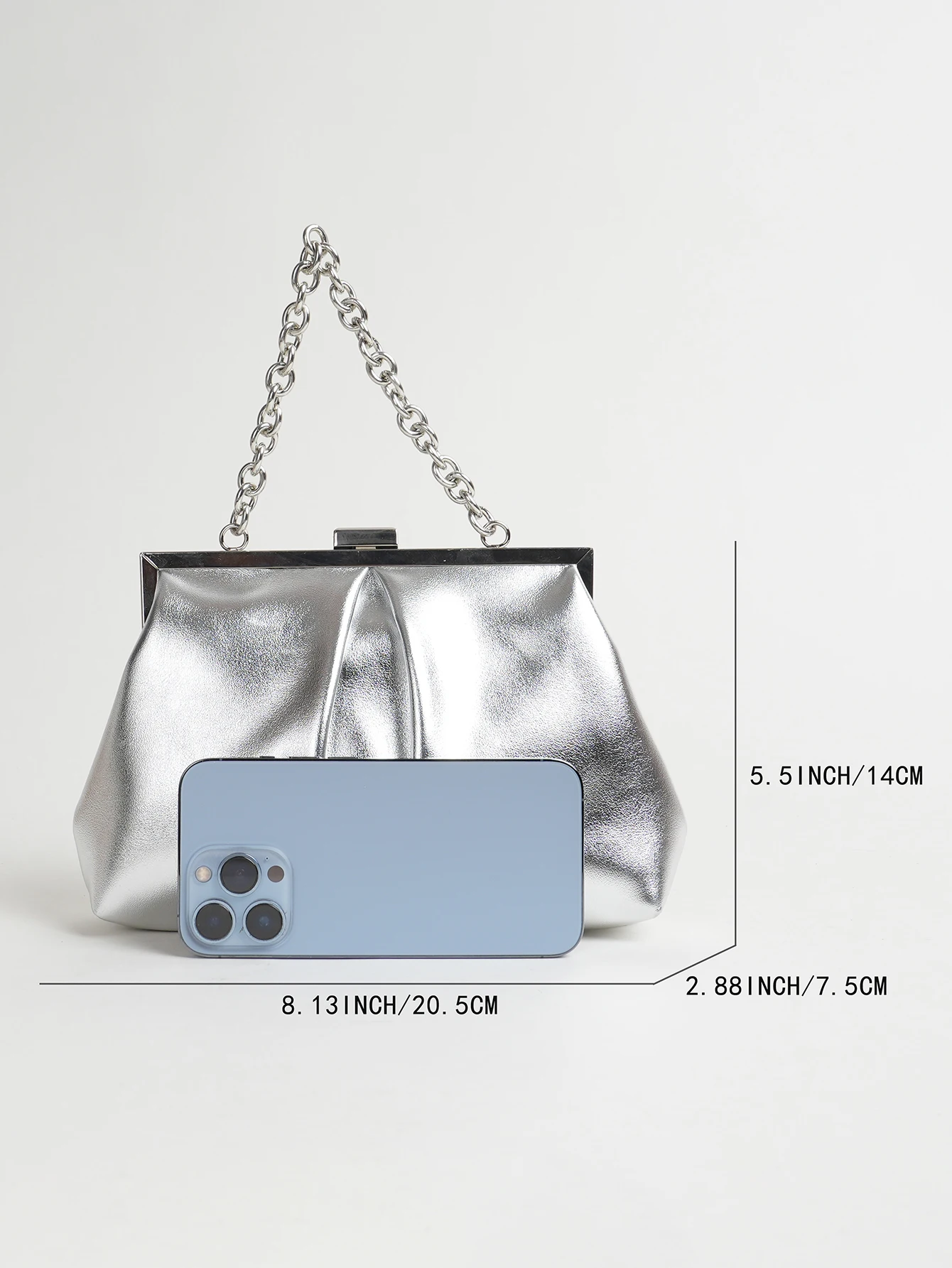 1 Stück Elegante Abendtasche aus Metallic-PU-Leder mit Falten und Kiss-Lock-Verschluss, Glänzender Metallkettenhalter-Rahmen, Crossbody-Clutch-Tasche – Detail 2