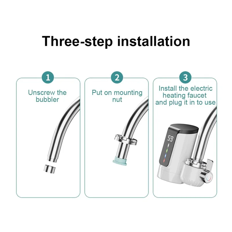 AB41-Hot Water Heater Faucet Large Screen Dynamic Digital Display For Bathroom Kitchen Hot Water Heater Eu Plug