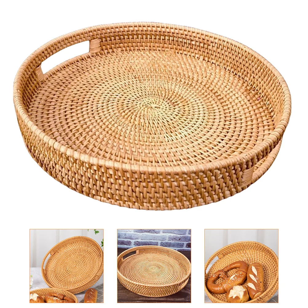 Fruit Basket Rattan Woven Storage Tray Grocery Plate Vegetable Snack Autumn Vines Sundries Baby Bread