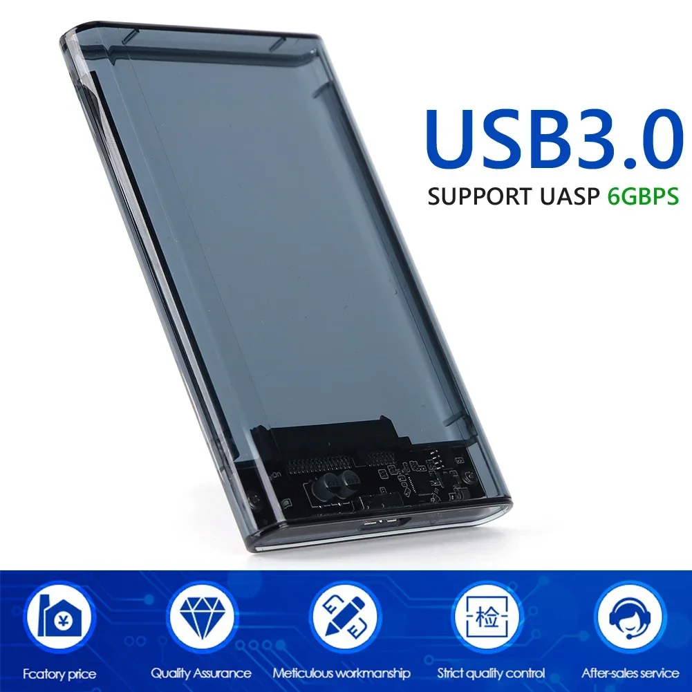 حاوية محرك الأقراص الصلبة الخارجية USB 3.0 2.5 بوصة SATA إلى USB3.0 UASP حافظة القرص الصلب المحمولة الشفافة 2T HDD شفافة خالية من الأدوات