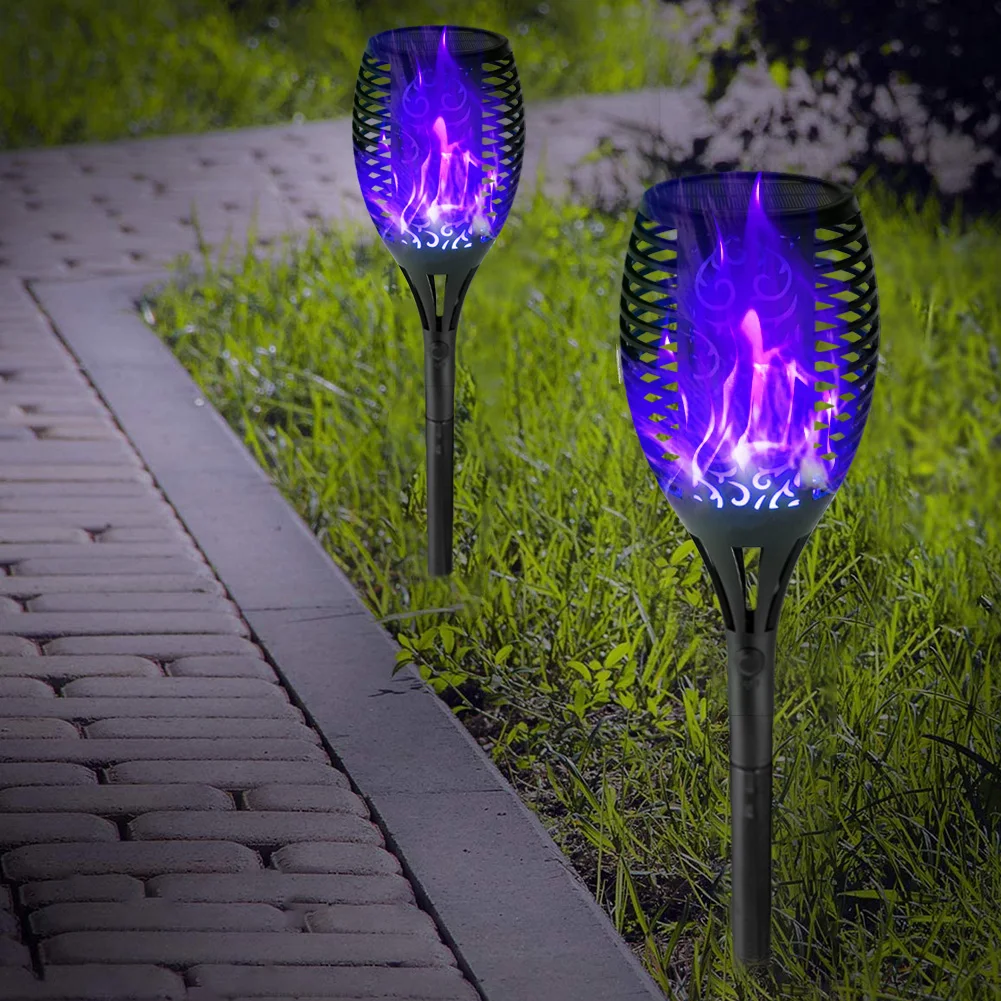 12LED Solar Flame Torch Light Flickering Blue Purple Light Waterproof Garden Decoration Outdoor Lawn Path Yard Patio LED Lamps