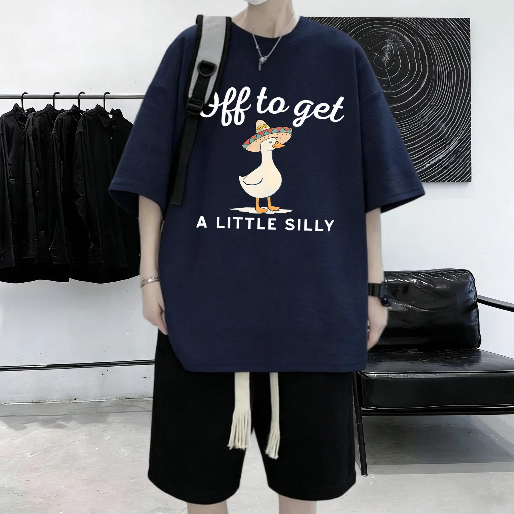 Off To Get A Little Silly Print Mens Hip Hop T-Shirt Casual Summer T Shirts Loose All-Match Streetwear Cotton O-Neck Clothing