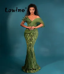 Green Off Shoulder Mermaid Engagement Gowns Party For Weddings Robes Custom Made Long Floral Prom Dress Arabic Evening Dresses