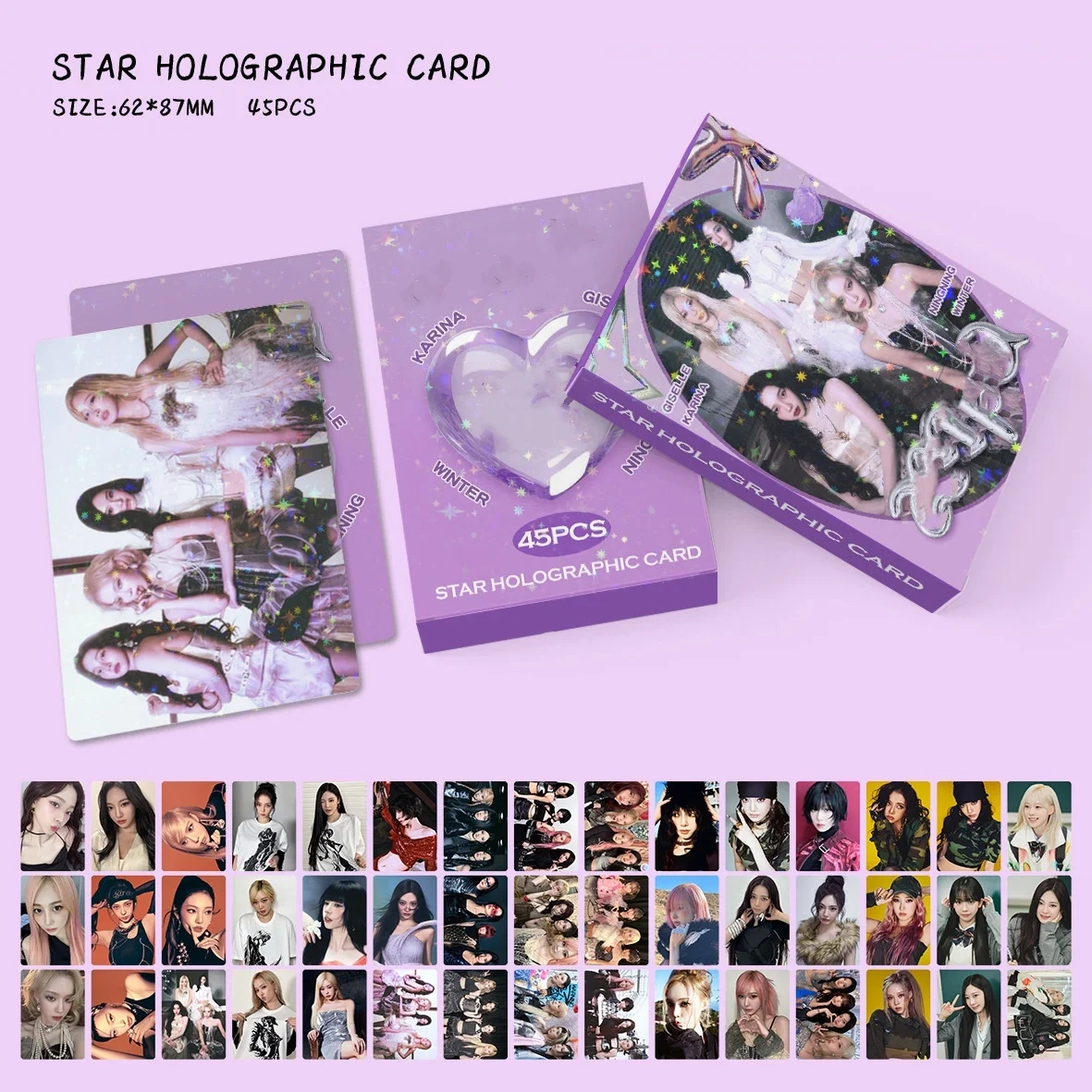 45Pcs/Box KPOP Star Holographic Card Babamonster GISELLE JaeHyun WINWIN Card JUNGWON HD Photocards SUNGHOON Fans Card Collection