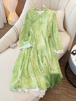 150Kg Plus Size Women's Bust 152 Spring Autumn Loose Chinese Style Stand Up Collar Buckle Waist Cinched Dress 6XL 7XL 8XL 9XL