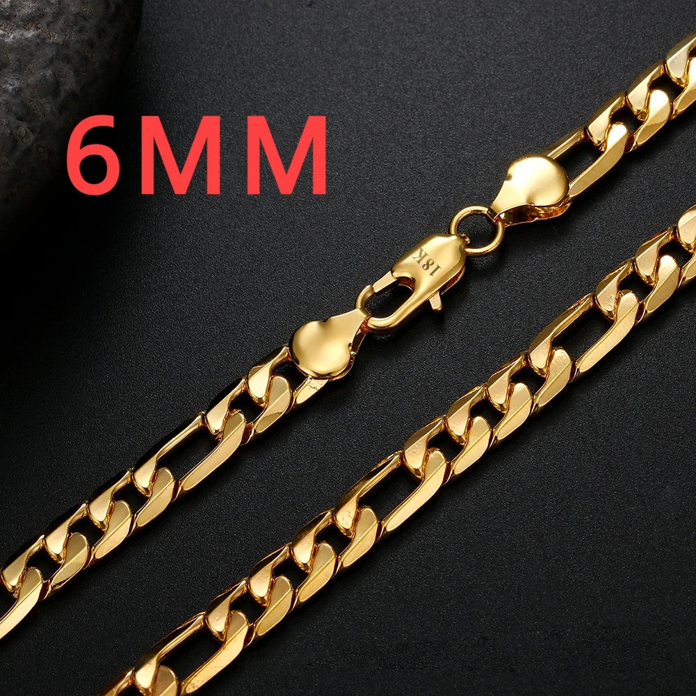 925 Sterling Silver 18K Gold Necklaces 20inches 6MM Sideways Chain Necklace For Men Women Fashion Jewelrys Wedding Party