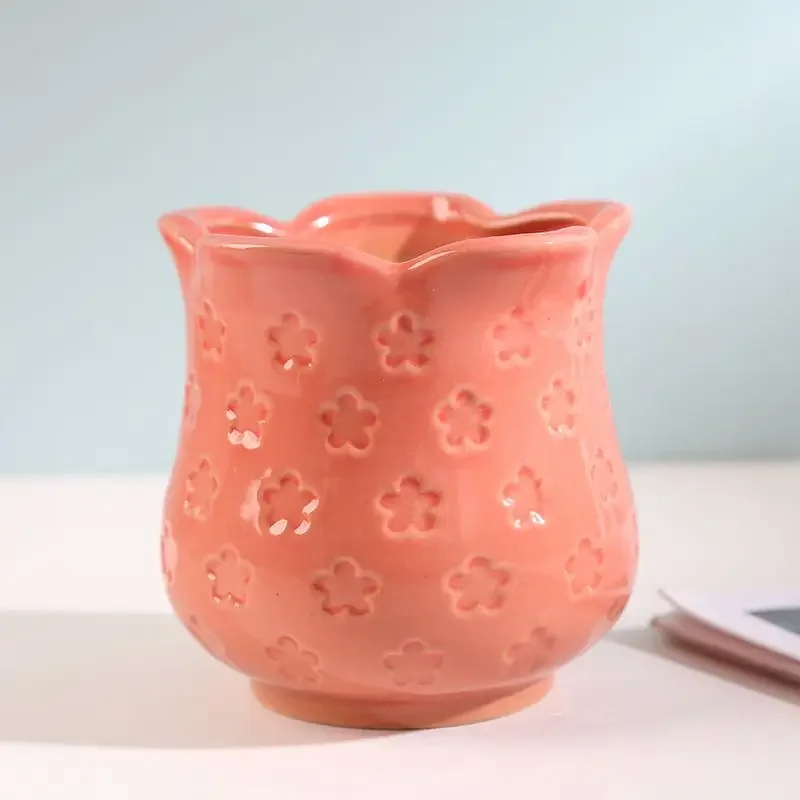 Chinese Lace Relief Ceramic Flowerpot,Simple Painted Breathable Succulent plant pots,Creative Floral