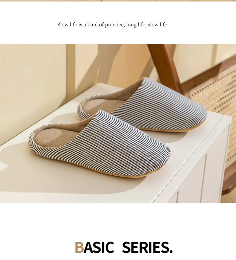 Damen-Hausschuhe mit Streifen für Frühling und Herbst, rutschfeste Innenrutschen mit weicher Sohle, gemütliche Bodenschuhe, leise weiche Schlafzimmer-Hausschuhe – Detail 4
