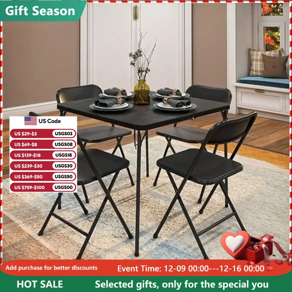 5-piece Set,Folding Table and Chair Set, Suitable for Daily Use At Game Nights or Holiday Celebrations, Black Table and Chair